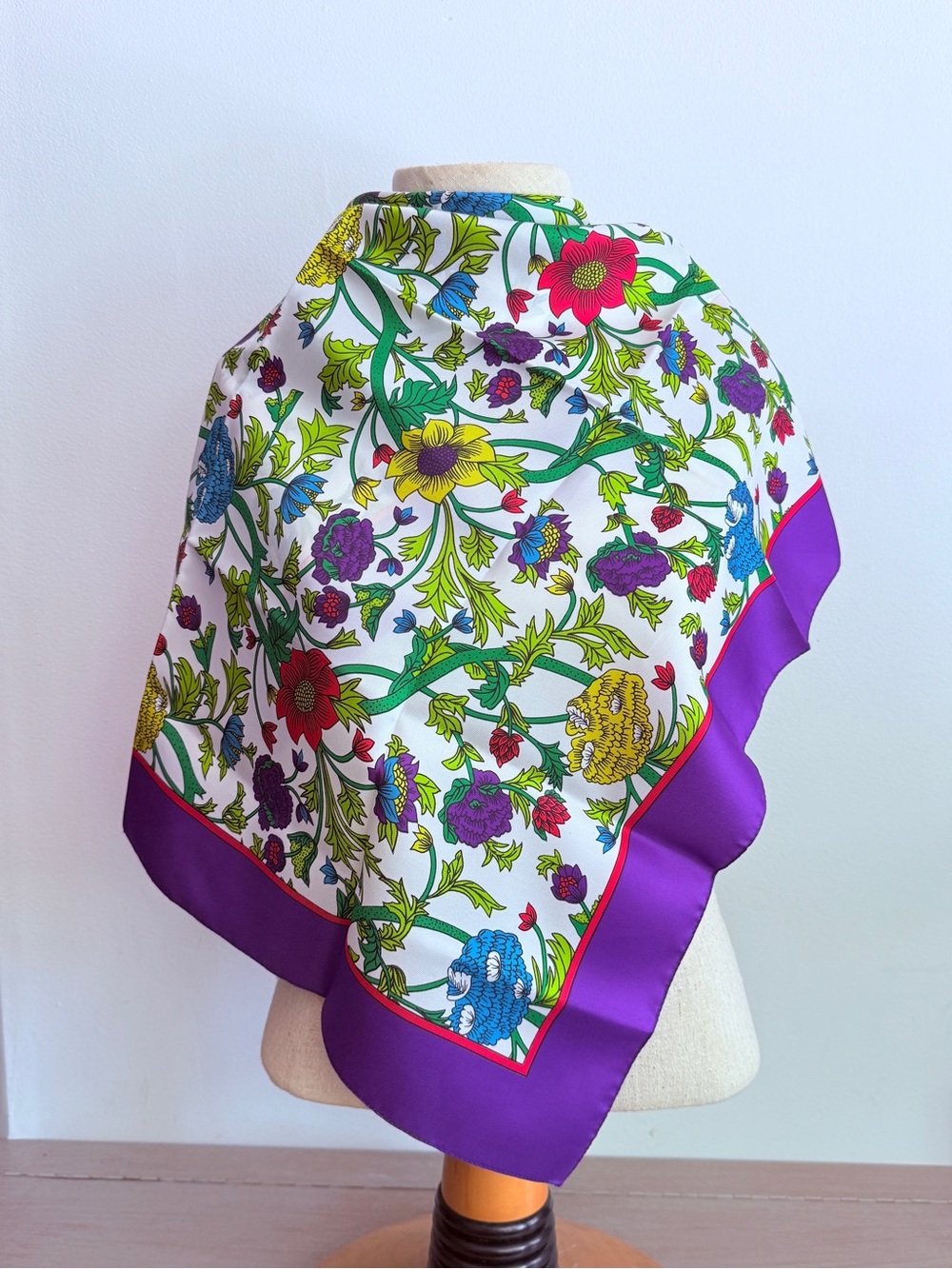 Vintage Totes Purple Floral Scarf 30" Square Made in Italy Colorful Mod Colorful